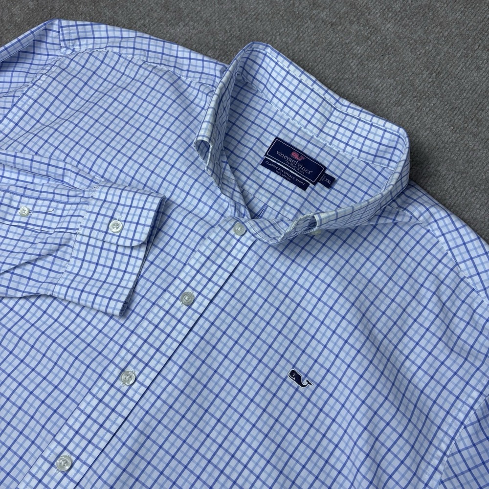 Vineyard Vines Whale Shirt Mens XXL Blue Plaid Check Classic Fit Button Down